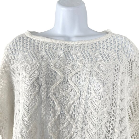 Polo Ralph Lauren Cropped Boxy Top Medium White‎ Linen Fringe Crochet TP-3481 - Picture 5 of 11